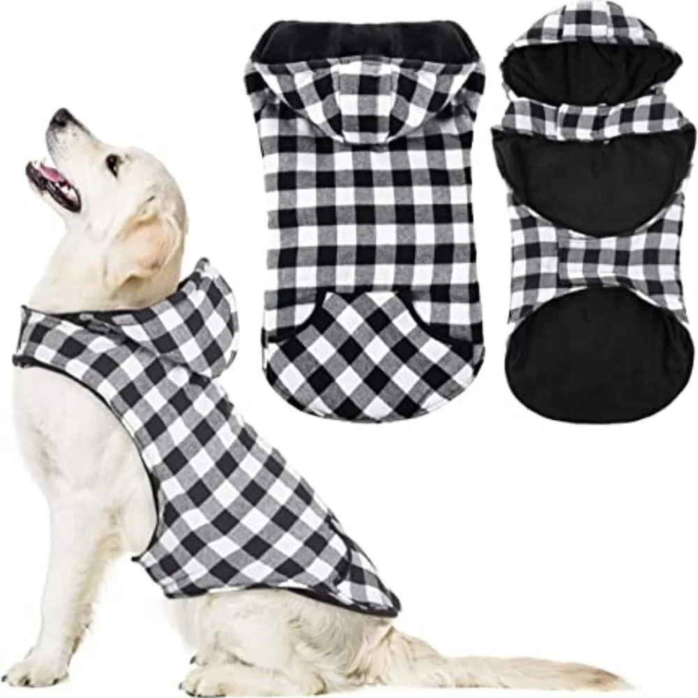 IDEPET Dog Winter Coat, British Style Plaid Dog Clothes Cold Weather, Soft Warm